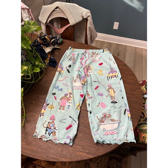 Nick & Nora 2 Piece Sock Monkey Womens Blue Cosmetics Makeup  Pajama Set Size S - Picture 6 of 7